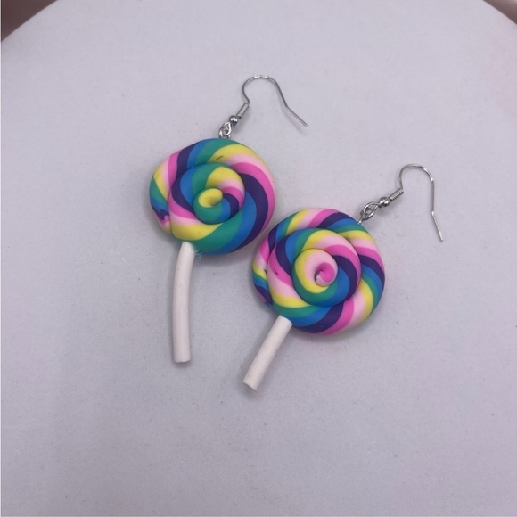 FUN COLORFUL SWIRL CANDY SUCKER EARRINGS - Picture 4 of 9